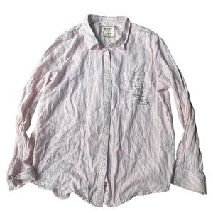 Arizona Jean Co Button Up Shirt Womens XLarge Pink White Striped Boyfriend Fit